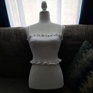 White Ruffled Smocked Crop Top
